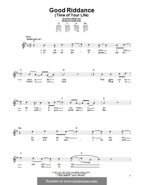 Good Riddance (Time of Your Life): For guitar with tab by Billie Joe Armstrong, Tré Cool, Michael Pritchard