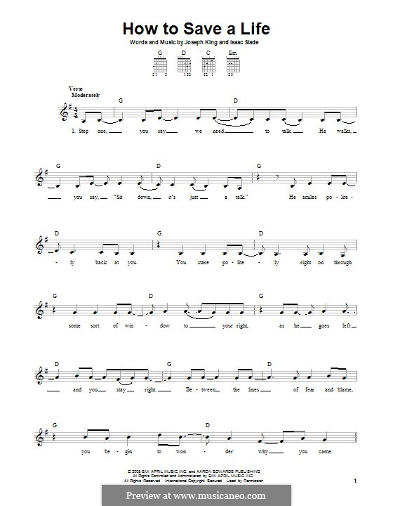 How to Save a Life (The Fray): For guitar with tab by Isaac Slade, Joseph King