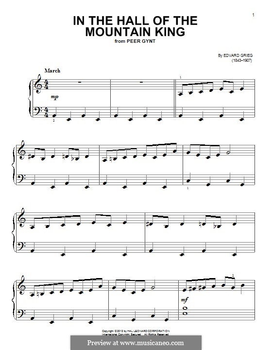 Suite No.1. In the Hall of the Mountain King (Printable Scores), Op.46 No.4: For piano by Edvard Grieg