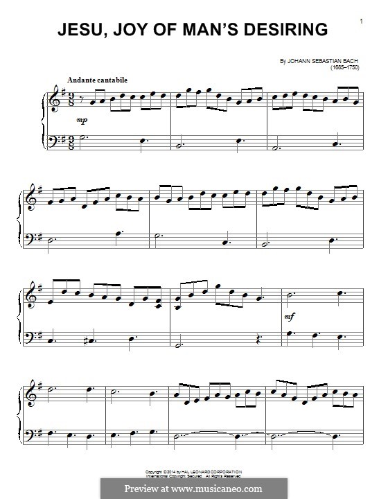 Jesu, Joy of Man's Desiring, for Piano: For a single performer by Johann Sebastian Bach
