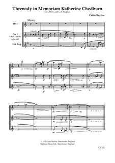 Threnody in Memoriam Katherine Chedburn for 2 oboes and cor anglais, B43: Threnody in Memoriam Katherine Chedburn for 2 oboes and cor anglais by Colin Bayliss