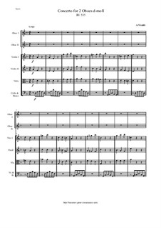 Concerto for Two Oboes and String Orchestra in D Minor, RV 535: Score and all parts by Antonio Vivaldi