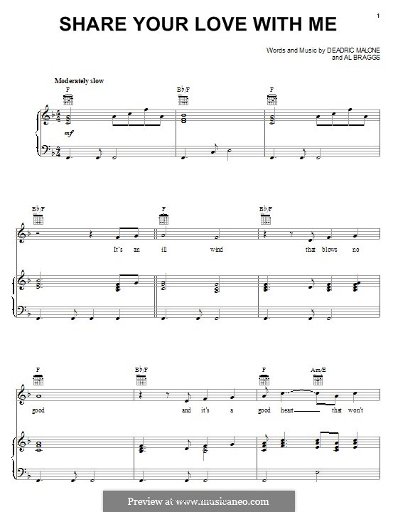 Share Your Love with Me (Kenny Rogers): For voice and piano (or guitar) by Al Braggs, Deadric Malone