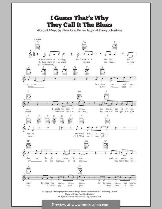 I Guess That's Why They Call It the Blues: For ukulele by Davey Johnstone, Elton John