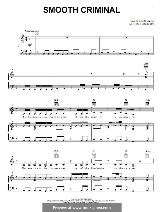 Smooth Criminal: For voice and piano (or guitar) by Michael Jackson