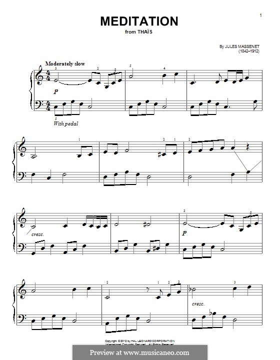 Meditation (printable scores): For piano by Jules Massenet