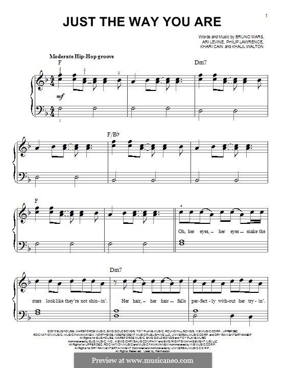 Piano version: Easy notes with lyrics by Ari Levine, Khalil Walton, Khari Cain, Bruno Mars, Philip Lawrence