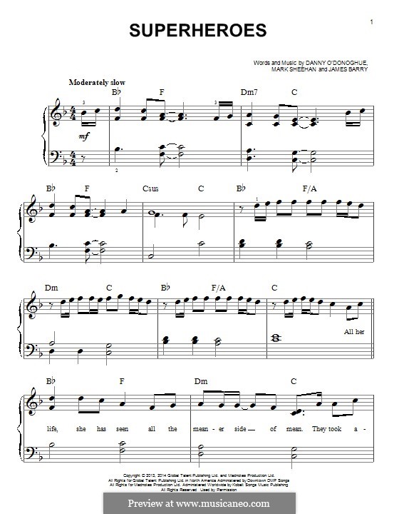 Superheroes (The Script): For piano by Danny O'Donoghue, Mark Sheehan, James Barry