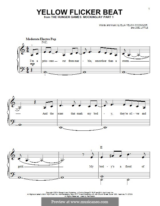 Yellow Flicker Beat (Lorde): For piano by Kanye West, Mike Dean, Ella Yelich-O'Connor, Noah Goldstein