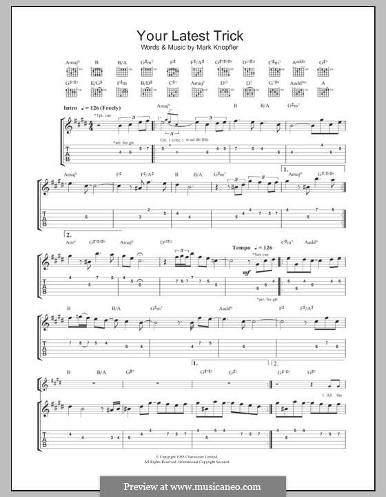 Your Latest Trick (Dire Straits): For guitar with tab by Mark Knopfler