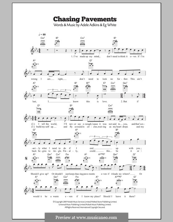 Chasing Pavements By Adele Eg White Sheet Music On Musicaneo