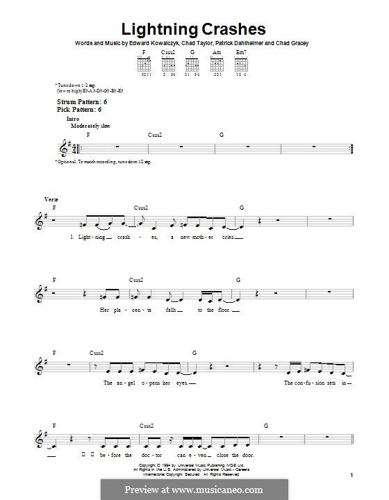 Lightning Crashes (Live): For guitar with tab by Chad Gracey, Chad Taylor, Edward Kowalczyk, Patrick Dahlheimer