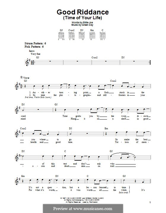 Good Riddance (Time of Your Life): For guitar with tab by Billie Joe Armstrong, Tré Cool, Michael Pritchard