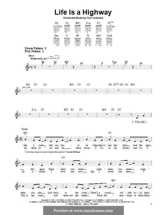 Life Is a Highway: For guitar with tab by Tom Cochrane