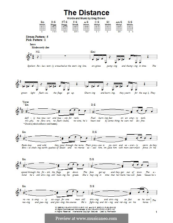The Distance (Cake): For guitar with tab by Greg Brown