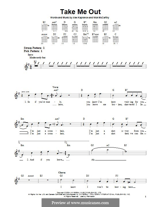 Take Me Out (Franz Ferdinand): For guitar with tab by Alexander Kapranos, Nicholas McCarthy