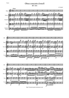 Concerto for Oboe and Strings in D Minor, RV 454: Score and parts by Antonio Vivaldi