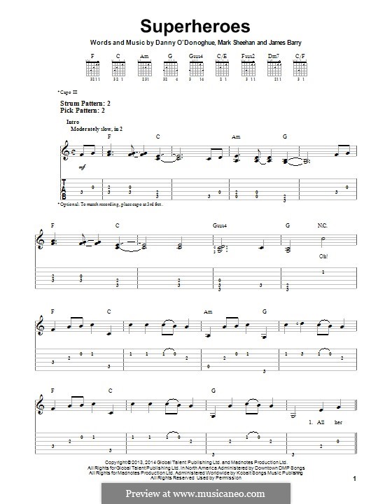 Superheroes (The Script): For guitar with tab by Danny O'Donoghue, Mark Sheehan, James Barry