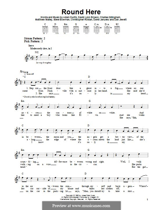 Round Here (Counting Crows): For guitar with tab by Adam F. Duritz, Chris Roldan, Dan Jewett, Dave Janusko, David Bryson