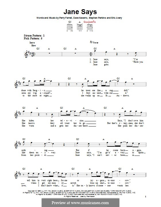 Jane Says (Jane's Addiction): For guitar with tab by Dave Navarro, Eric Avery, Perry Farrell, Stephen Perkins