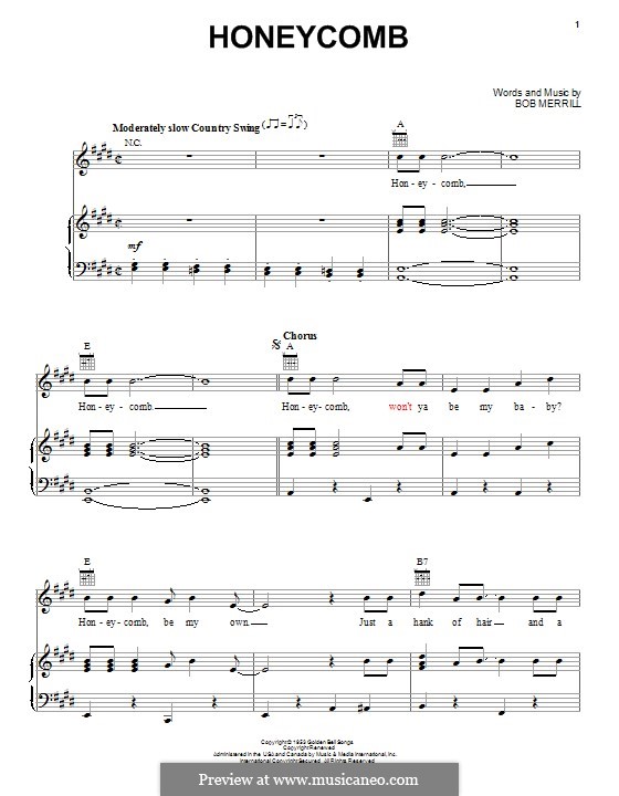 Honeycomb: For voice and piano (or guitar) by Bob Merrill