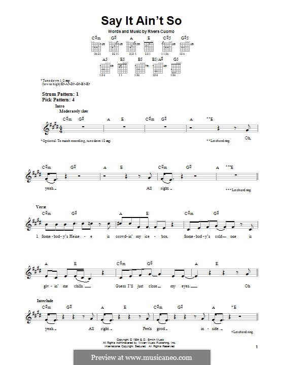 Say It Ain't So (Weezer): For guitar with tab by Rivers Cuomo