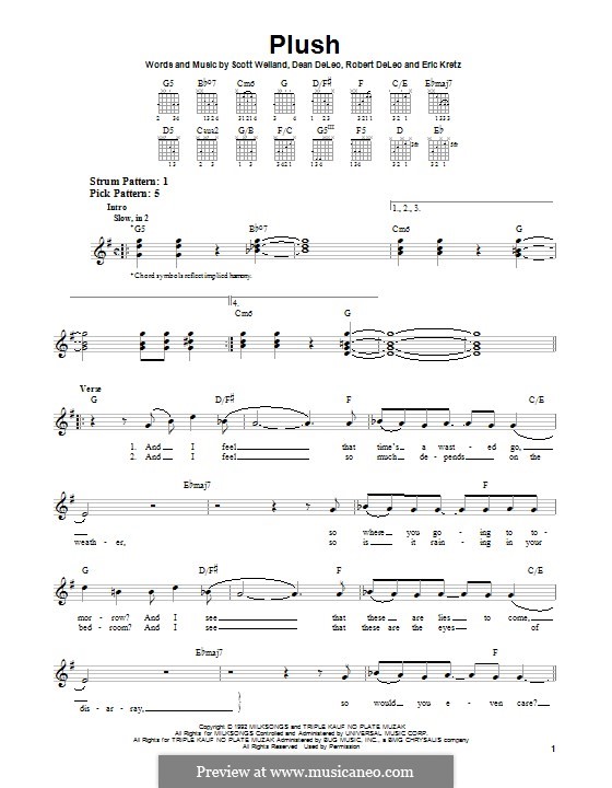 Plush (Stone Temple Pilots): For guitar with tab by Dean DeLeo, Eric Kretz, Robert DeLeo, Scott Weiland