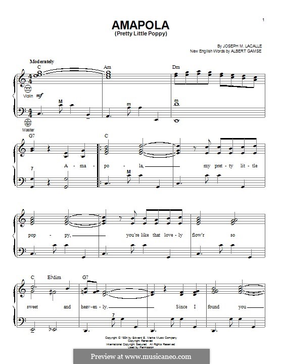 Amapola (Pretty Little Poppy): For keyboard by Joseph M. Lacalle