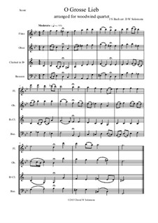 O Grosse Lieb: For woodwind quartet by Johann Sebastian Bach