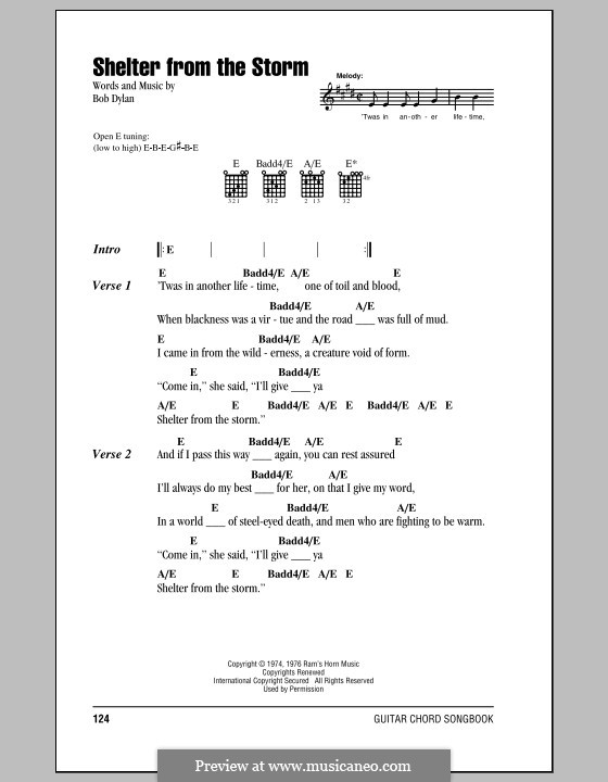 Shelter from the Storm: Lyrics and chords by Bob Dylan