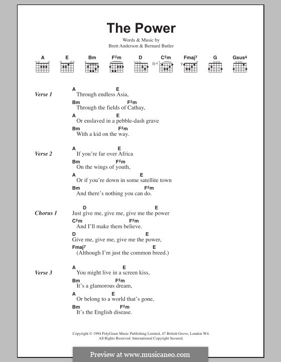 The Power (Suede): Lyrics and chords by Bernard Butler, Brett Anderson