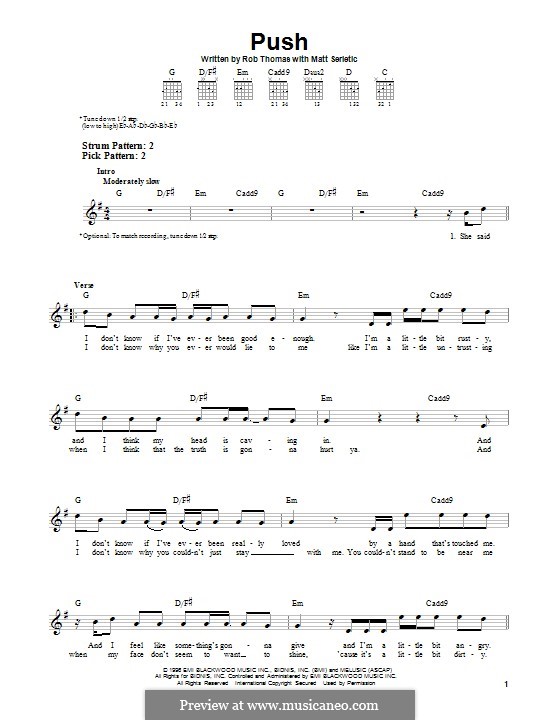 Push (Matchbox Twenty): For guitar with tab by Matt Serletic, Rob Thomas