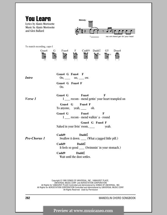 You Learn (from Jagged Little Pill The Musical): For mandolin by Alanis Morissette, Glen Ballard