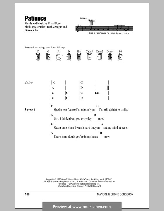 Patience (Guns N' Roses): For mandolin by Slash, W. Axl Rose, Duff McKagan, Izzy Stradlin, Steven Adler