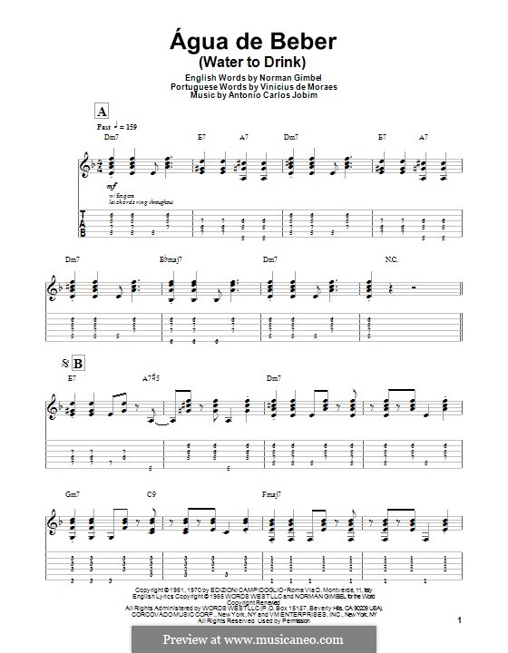 Agua de Beber (Water To Drink): For guitar with tab by Antonio Carlos Jobim
