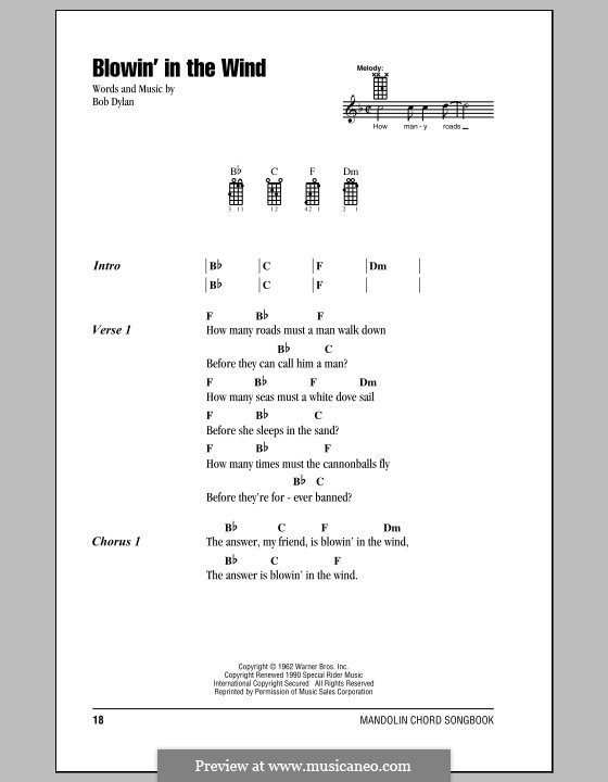 Blowin' in the Wind: For mandolin by Bob Dylan