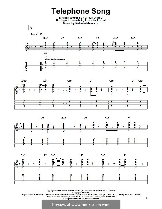 Telephone Song: For guitar with tab by Roberto Menescal, Ronaldo Boscoli