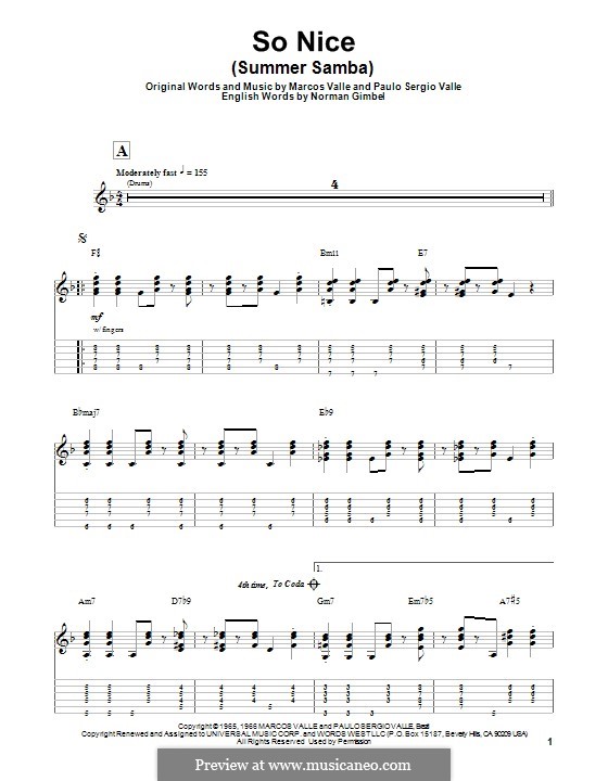 So Nice (Summer Samba): For guitar with tab by Marcos Valle, Paulo Sergio Valle