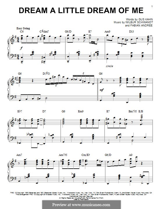 Dream a Little Dream of Me: For piano (The Mamas & The Papas) by Fabian Andre, Wilbur Schwandt