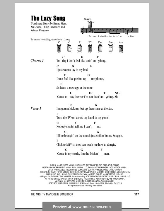 The Lazy Song: For mandolin by Ari Levine, Keinan Abdi Warsame, Bruno Mars, Philip Lawrence