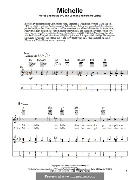 Michelle (The Beatles), for One Instrument: For ukulele by John Lennon, Paul McCartney