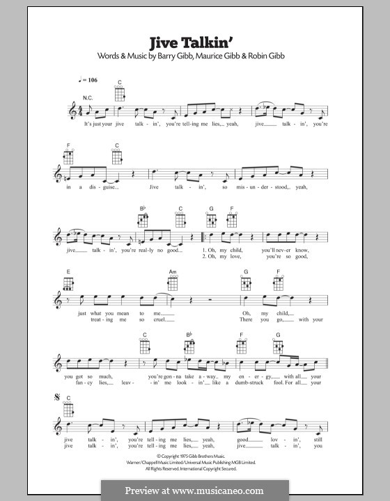 Jive Talkin' (The Bee Gees): For ukulele by Barry Gibb, Maurice Gibb, Robin Gibb
