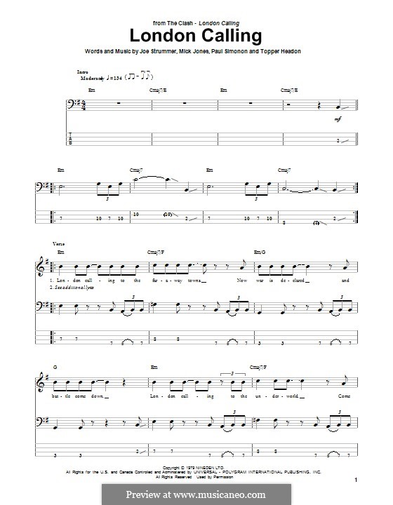 London Calling (The Clash): For bass guitar with tab by Joe Strummer, Mick Jones, Paul Simonon, Topper Headon