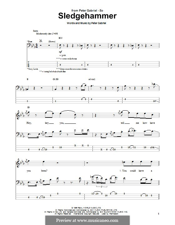 Sledgehammer: For bass guitar with tab by Peter Gabriel