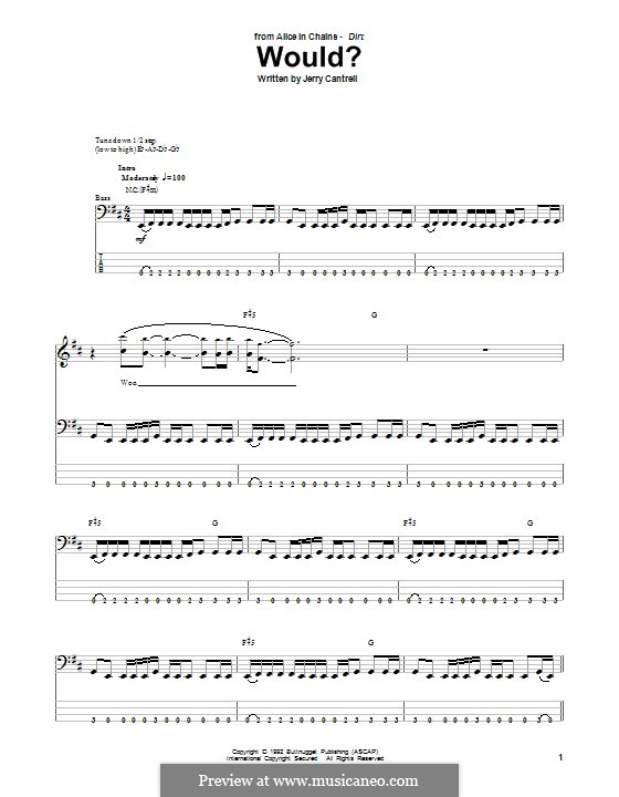 Would? (Alice in Chains): For bass guitar with tab by Jerry Cantrell