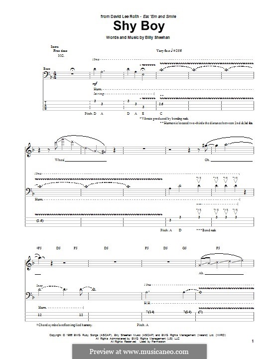 Shy Boy: For bass guitar with tab by Billy Sheehan