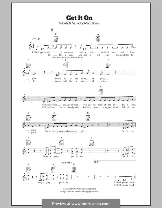 Bang A Gong (Get It On): For ukulele by Marc Bolan