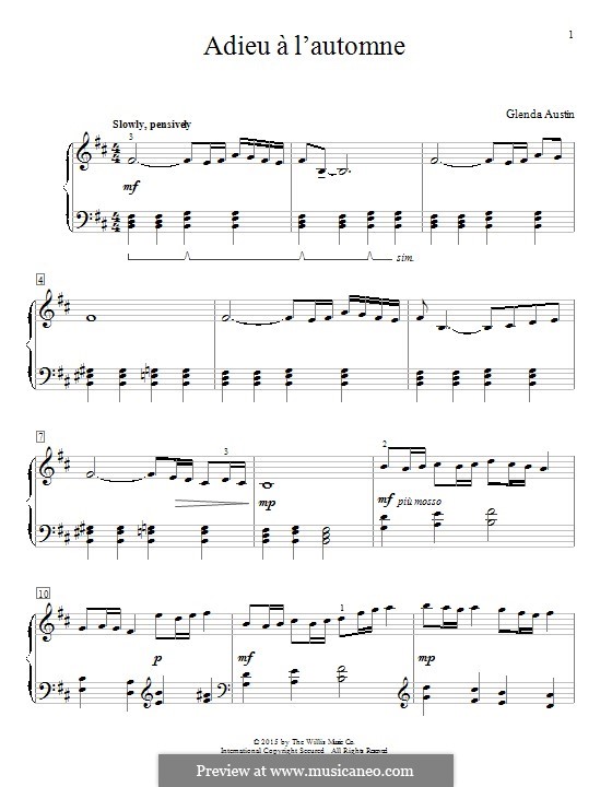 Adieu a' L'automne: For piano by Glenda Austin