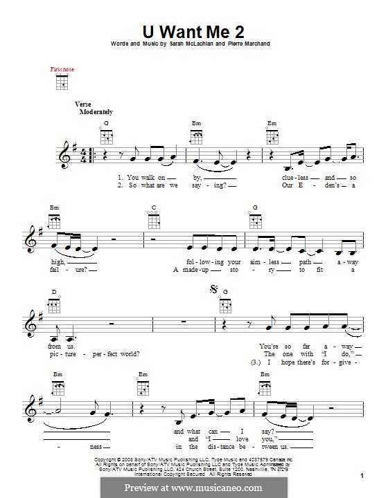 U Want Me 2 by P. Marchand, S. McLachlan sheet music on MusicaNeo