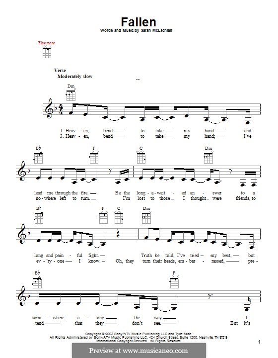 Fallen by S. McLachlan sheet music on MusicaNeo